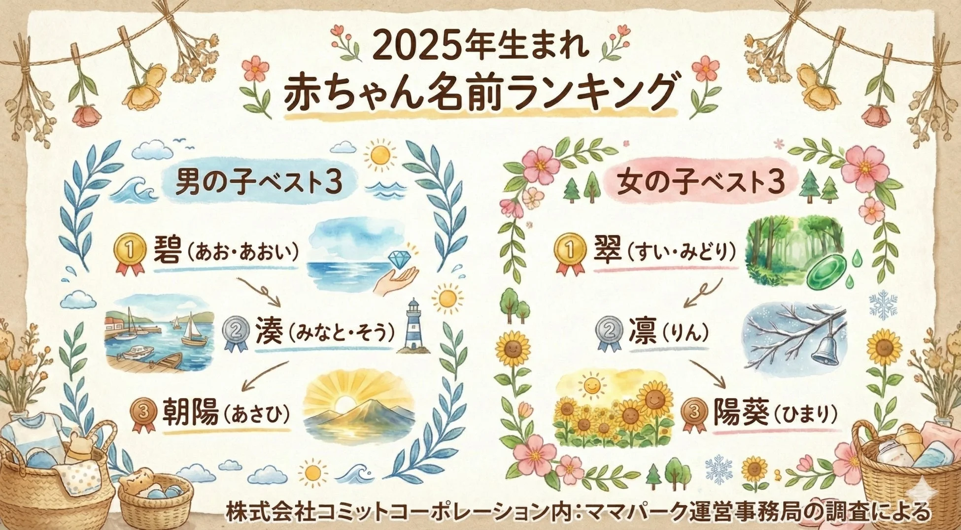 2025年生まれ赤ちゃんの名前ランキング結果