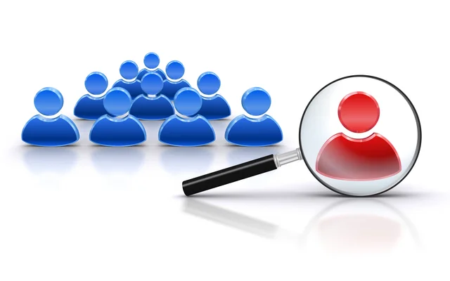 虫眼鏡で人物を拡大するイラスト