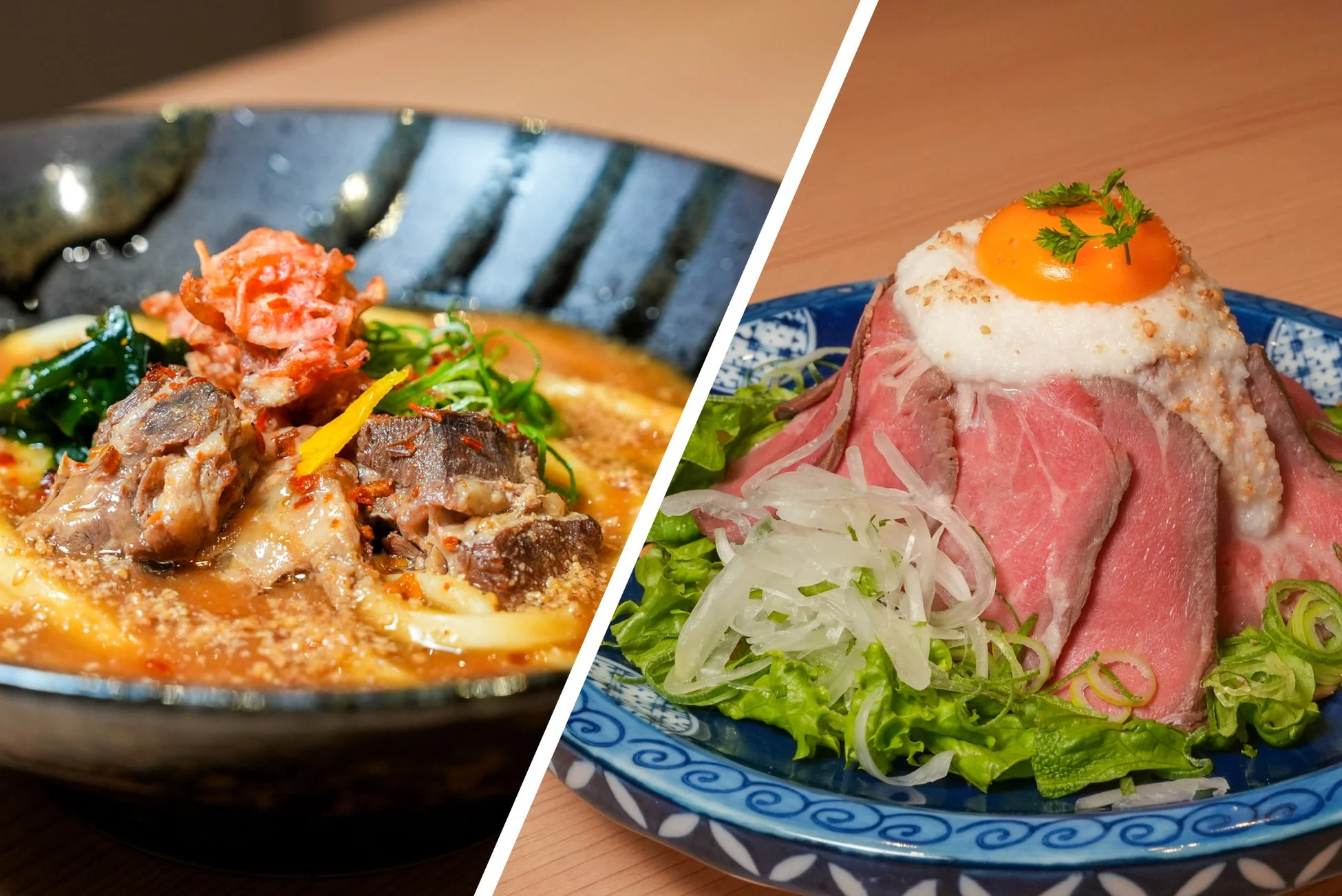 肉うどんとローストビーフ丼