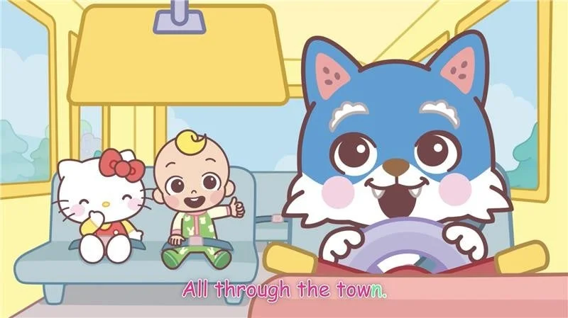 ハローキティとJJがバスに乗ってドライブ