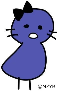紫色の体に黒いリボンをつけた、シンプルで可愛らしい猫のようなキャラクターのイラスト