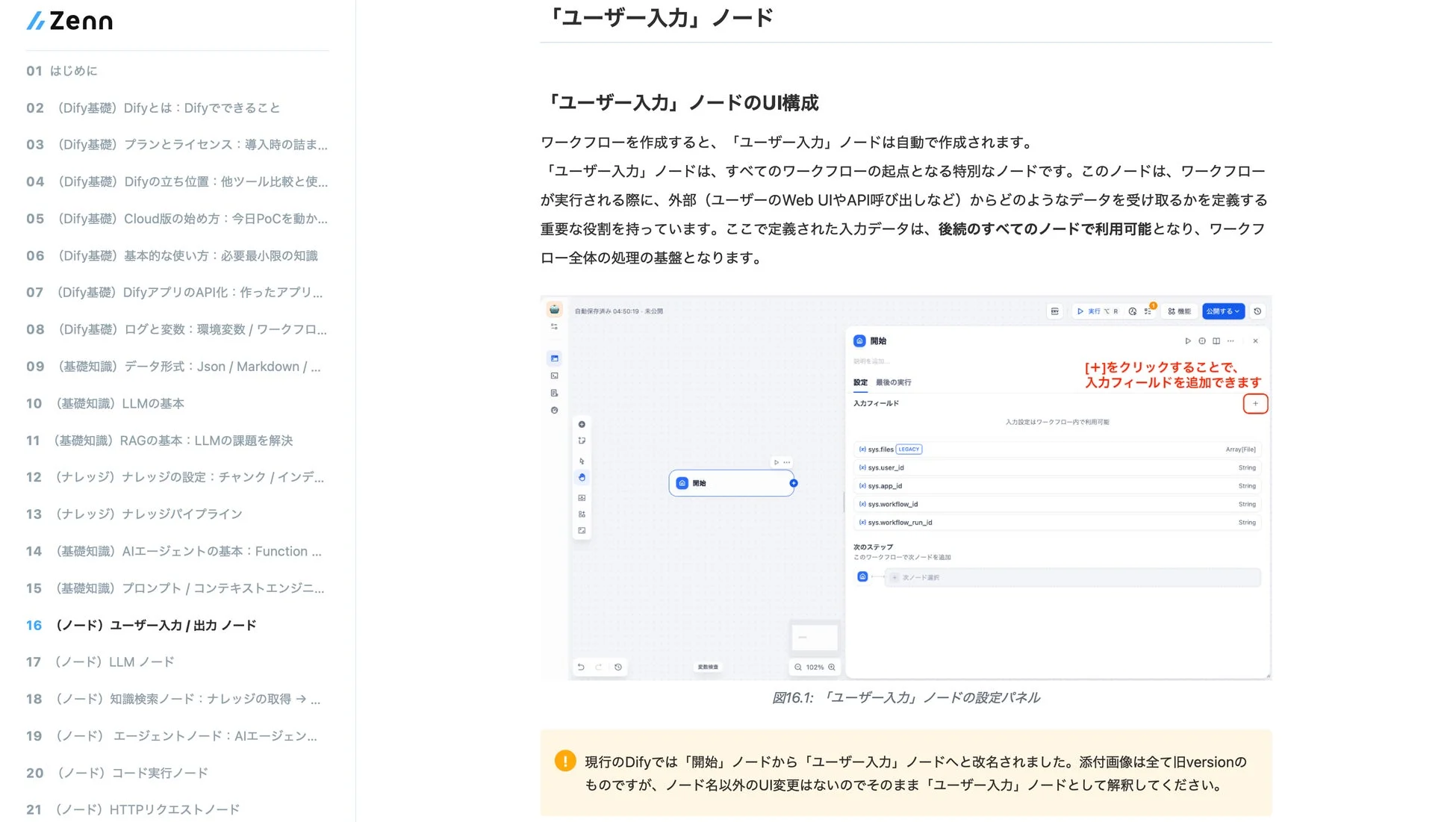 Zennの目次とDifyのノード設定画面