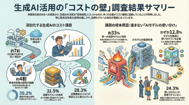 【550名調査】生成AIコスト、約4割が「費用対効果の説明困難」と回答！最適化の鍵はモデルの使い分けにあり🔑