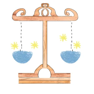 水彩画風の天秤が描かれているイラスト