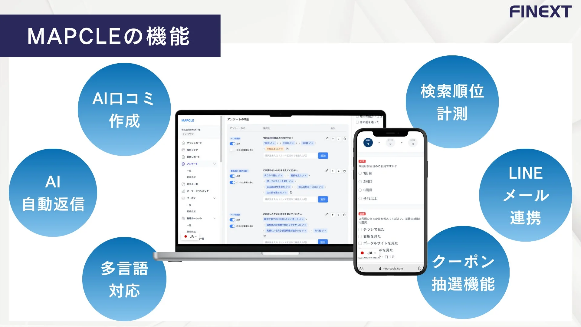 MAPCLEの多様な機能を一覧で示す画像