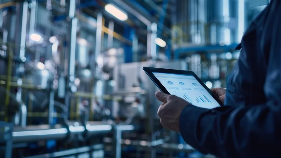 工場でタブレットを操作する様子