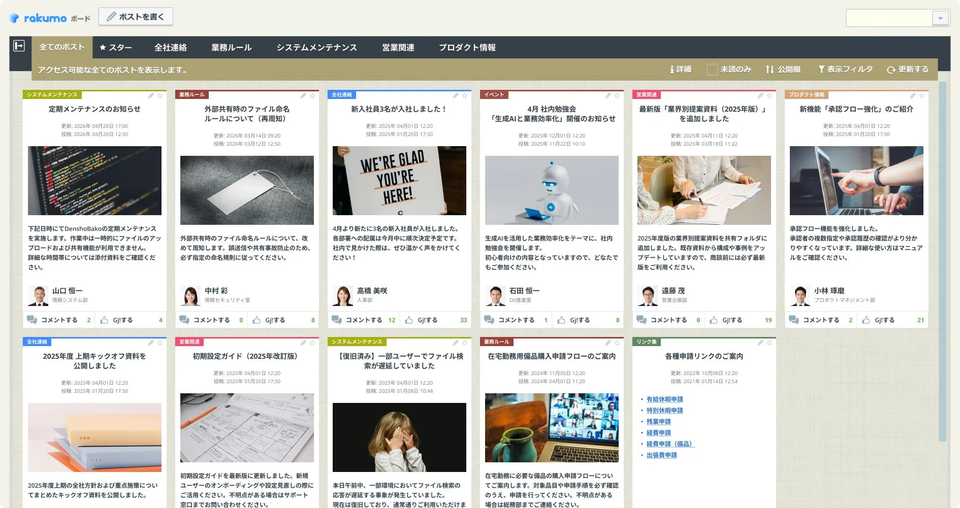 rakumo ボードのダッシュボード画面