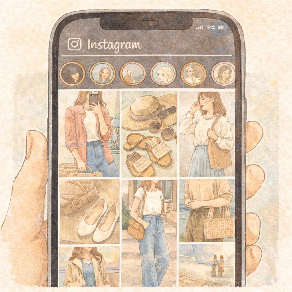 Instagramフィードを閲覧する女性