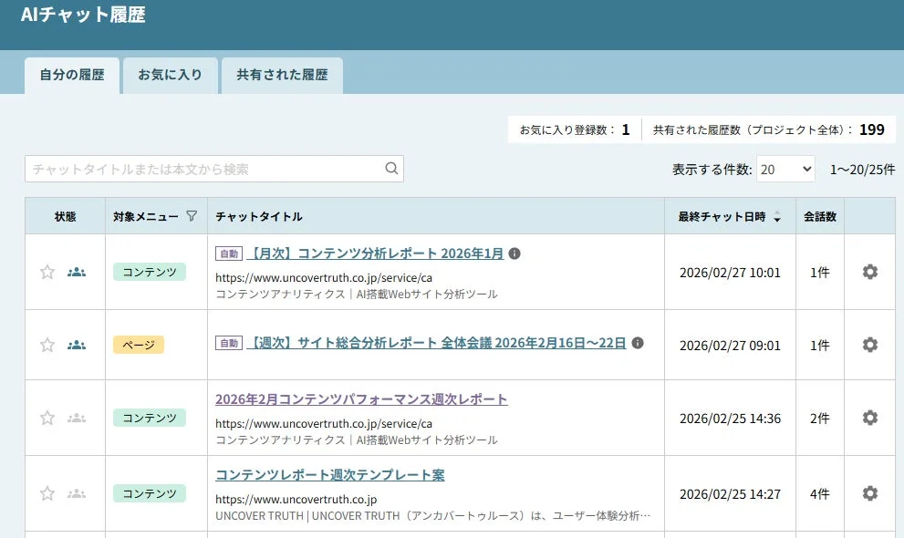 AIチャット履歴の管理画面