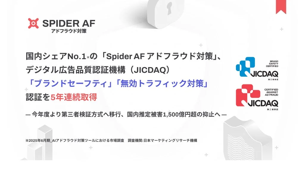 JICDAQ認証を5年連続取得した「Spider AFアドフラウド対策」