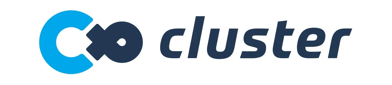 青色の抽象的なロゴマークと「cluster」という文字が組み合わされたロゴ画像です。