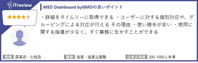 MEO Dashboard byGMOに関するITreviewのレビュー