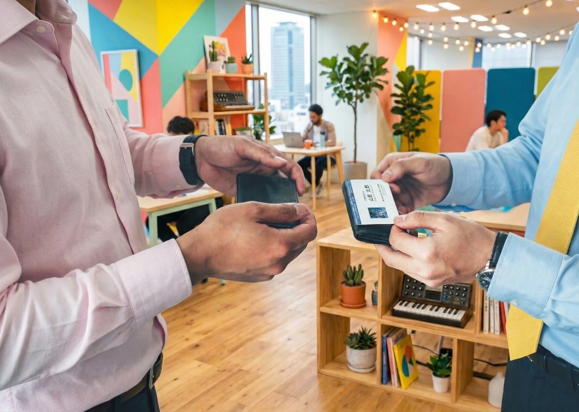 名刺交換をするビジネスパーソン