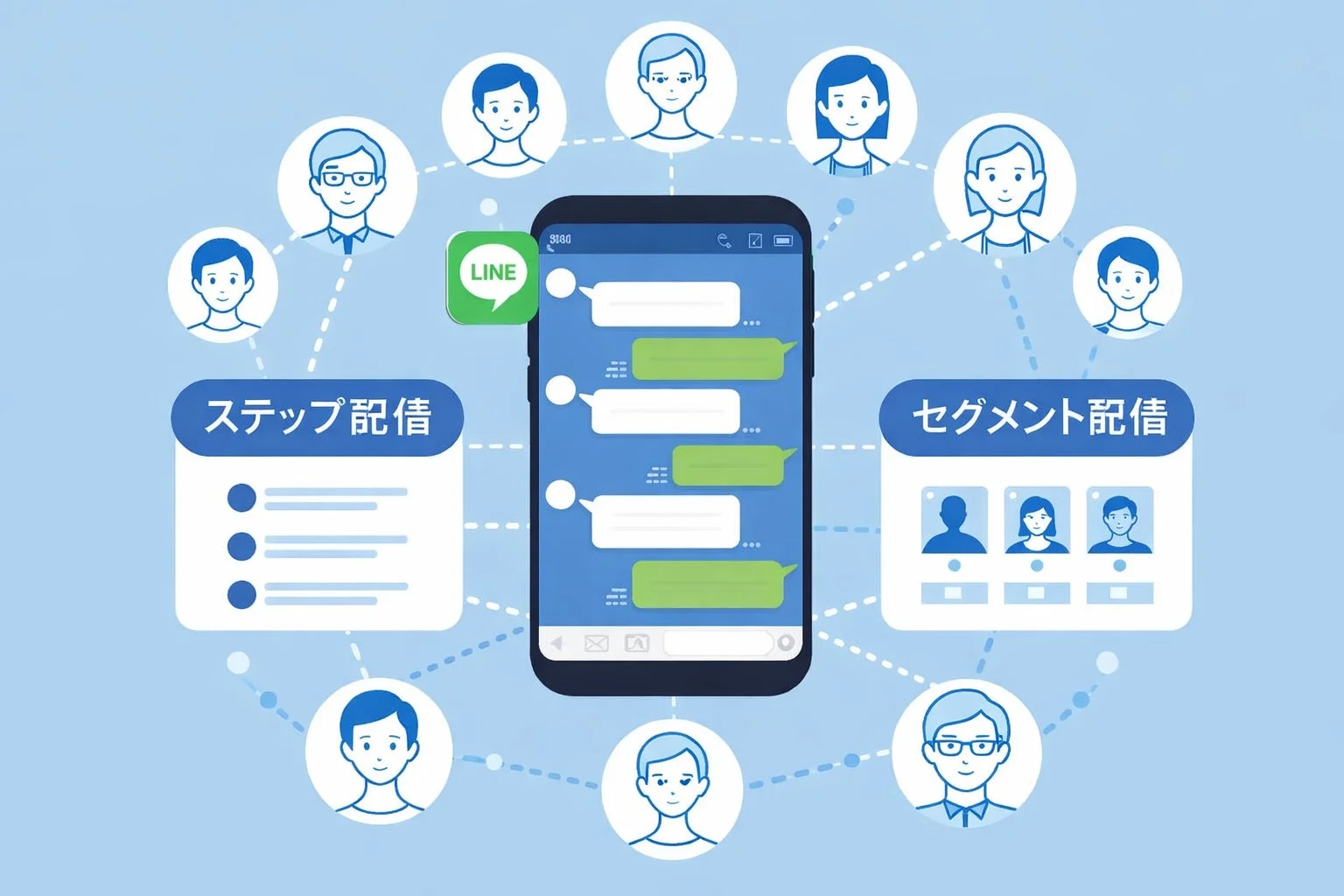 LINEのステップ配信・セグメント配信の概念図