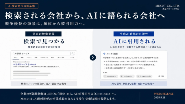 【無料診断開始】AIに「引用される会社」へ！生成AI検索時代を生き抜く独自診断ツール「Mesut Tools」が提供開始