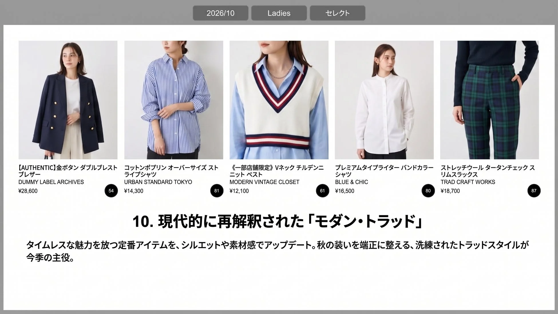 現代的に再解釈された「モダン・トラッド」をテーマに、定番アイテムをアップデートした秋の洗練されたスタイルを提案する画像