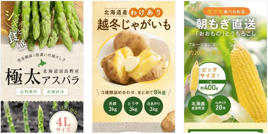 北海道富良野産極太アスパラなどのLP事例