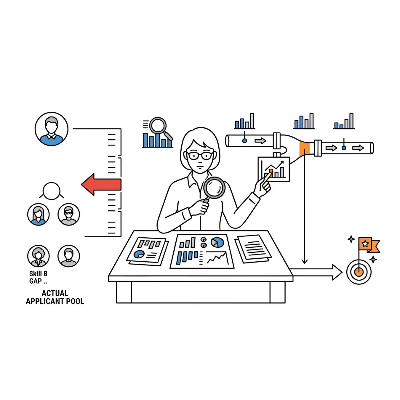 データ分析を行う女性のイラスト