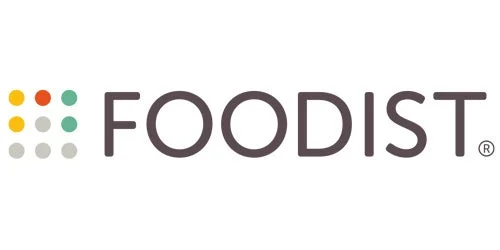 白い背景に「FOODIST®」という文字と、カラフルなドットと灰色のドットがグリッド状に配置されたロゴマーク